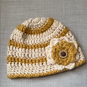 Handmade Crochet Kids Beanie - Cream and Gold